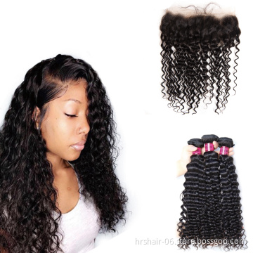 Brazilian Virgin Hair Kinky Curly With Frontal Hair bundles 100% Human Hair Extensions Natural Color